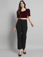 Puff Sleeves Velvet Blouse Tops Maroon