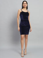 Shoulder Strap Sleeveless Bodycon Party Dress Navy Blue