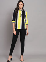 Mandarin Collar Multicolor Striped Crepe Tops