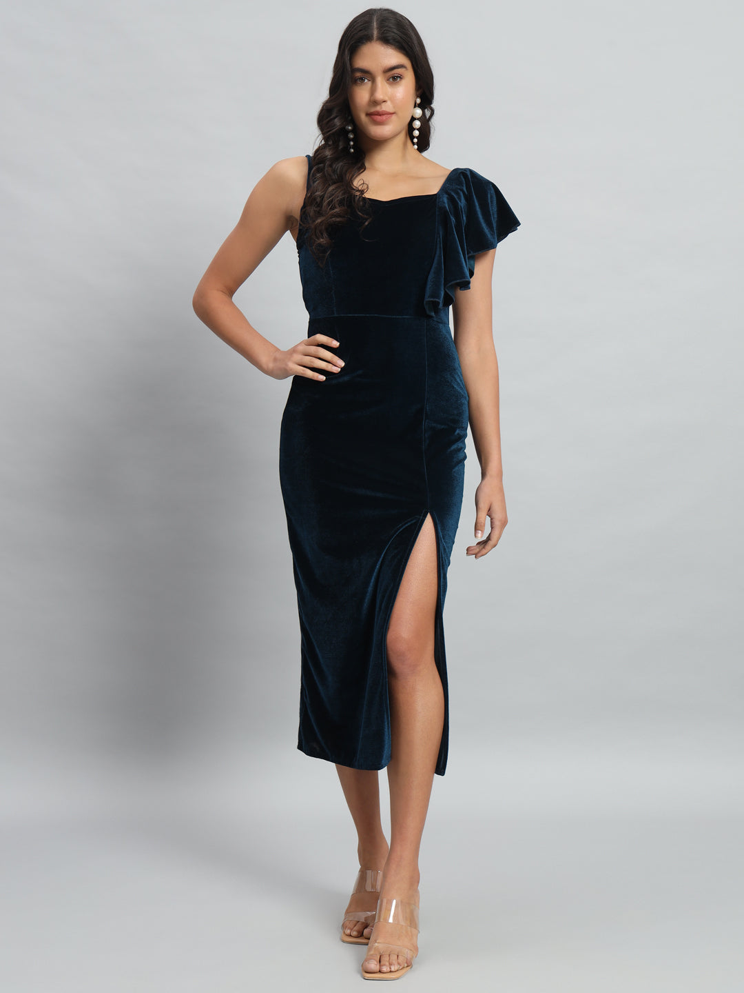 One Flared Sleeve Bodycon Party Dress Black