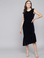 A-Line Ruffle Bottom Sleeveless Party Dress Navy Blue