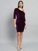 Velvet One Cold Shoulder Bodycon Party Dress Maroon