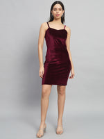 Shoulder Strap Sleeveless Bodycon Party Dress Sporty Maroon