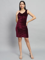 Sleeveless Velvet Bodycon Party Dress Sporty Maroon