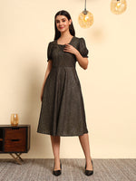 Black Gold Shimmer Fit & Flare Midi Dress
