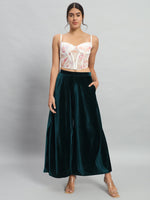 Women Velvet Wide Leg Palazzos Rama Green