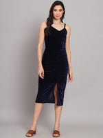 Flattering Cut Sleeveless Bodycon Party Dress Midnight Navy Blue