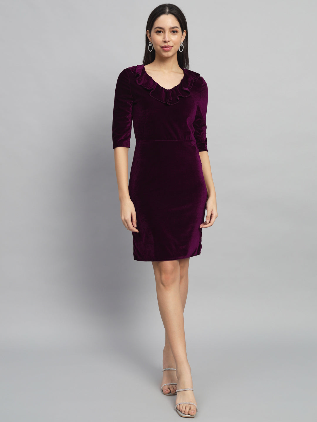 Half Sleeves Above Knee Party Dress Wine