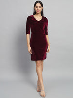 Half Sleeves Above Knee Party Dress Sporty Maroon