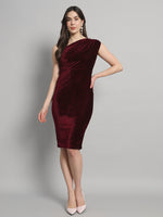 Back Slit Bodycon Party Dress One Shoulder Maroon