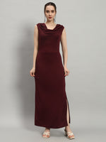 Lycra Cowl Neck Bodycon Maxi Sleeveless Party Dress Wine