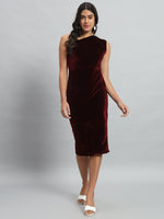 Back Slit Bodycon Party Dress One Shoulder Sporty Maroon