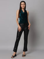 Halter Neck Top Velvet Sleeveless Party Outfit Black