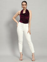 Halter Neck Top Velvet Sleeveless Party Outfit Scarlet Wine