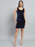 Sleeveless Velvet Bodycon Party Dress Navy Blue