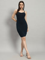 Shiny Lycra Sleeveless Bodycon Party Dress Peacock Blue