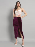 Ankle Length Long Ruched Party Skirt Wine