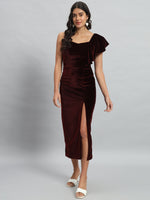 One Flared Sleeve Bodycon Party Dress Wine