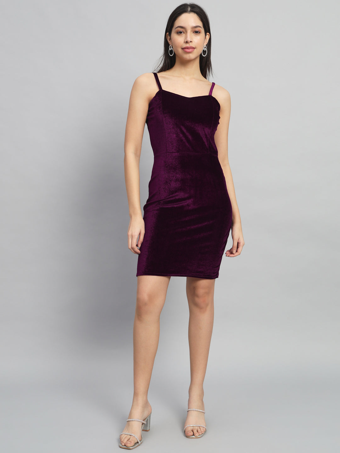 Shoulder Strap Sleeveless Bodycon Party Dress Maroon