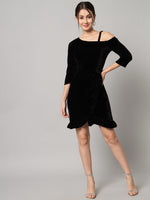 One Shoulder Bodycon Half sleeves Party Dress Black