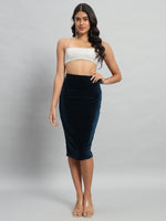 Back Slit nee Length Skirt for Women Peacock Blue