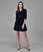 A-Line Quarter Sleeves V-Neck Party Dress Navy Blue