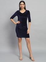 Half Sleeves Above Knee Party Dress Navy Blue