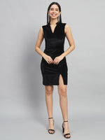 Mandarin Neck Sleeveless Bodycon Party Dress Black