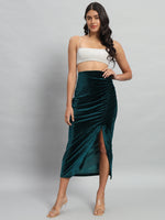 Ankle Length Long Ruched Party Skirt Rama Green