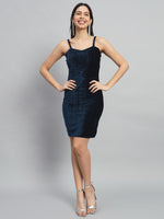 Shoulder Strap Sleeveless Bodycon Party Dress Peacock Blue