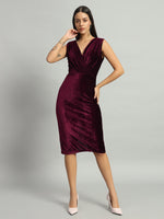 Deep V-Neck Shiny Velvet Sleeveless Party Dress Wine