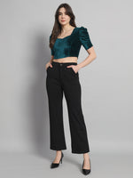 Puff Sleeves Velvet Blouse Tops Rama Green