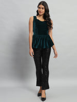 Waistline Ruffle Sleeveless Party Top Rama Green