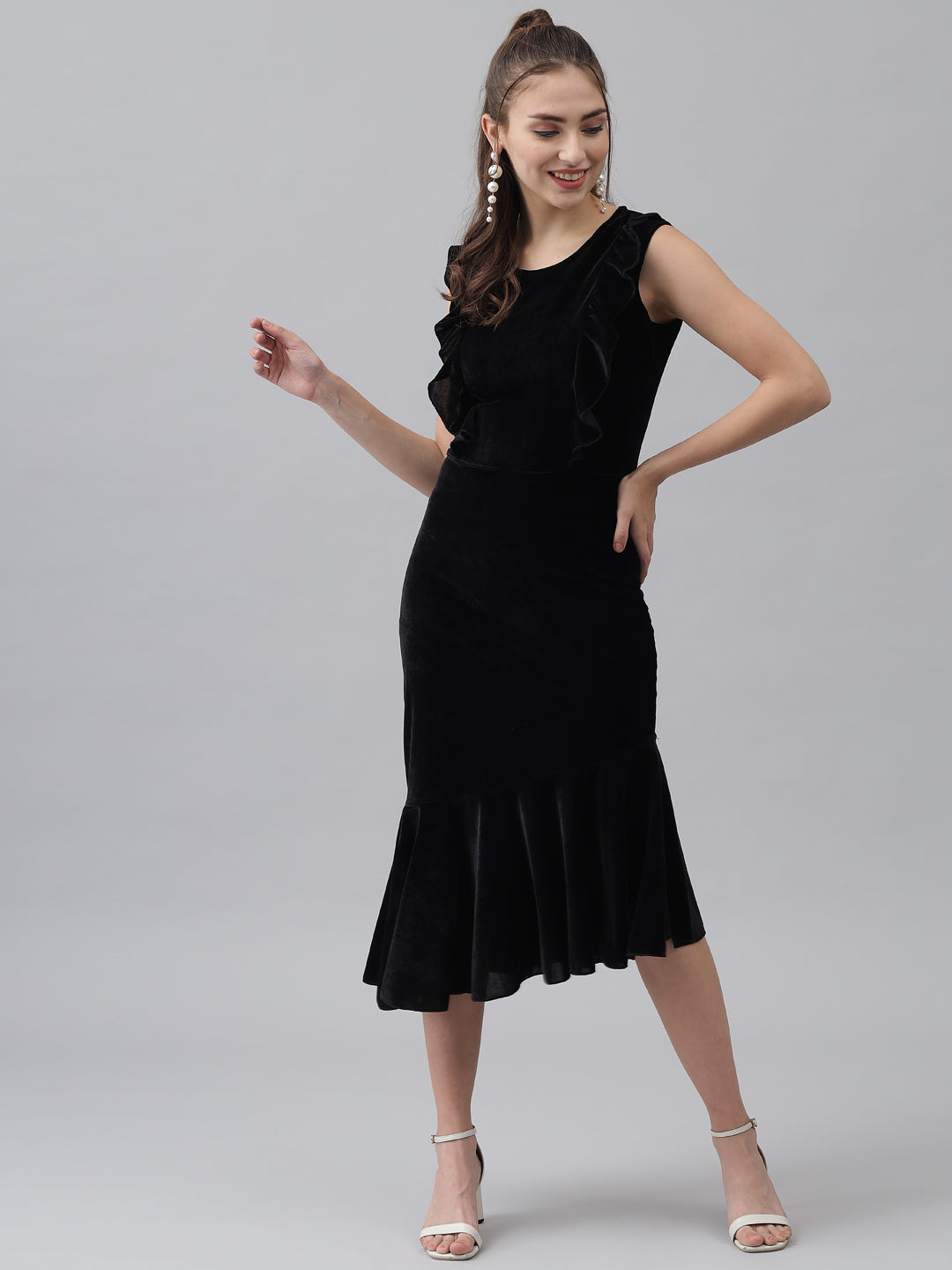 A-Line Ruffle Bottom Sleeveless Party Dress Black