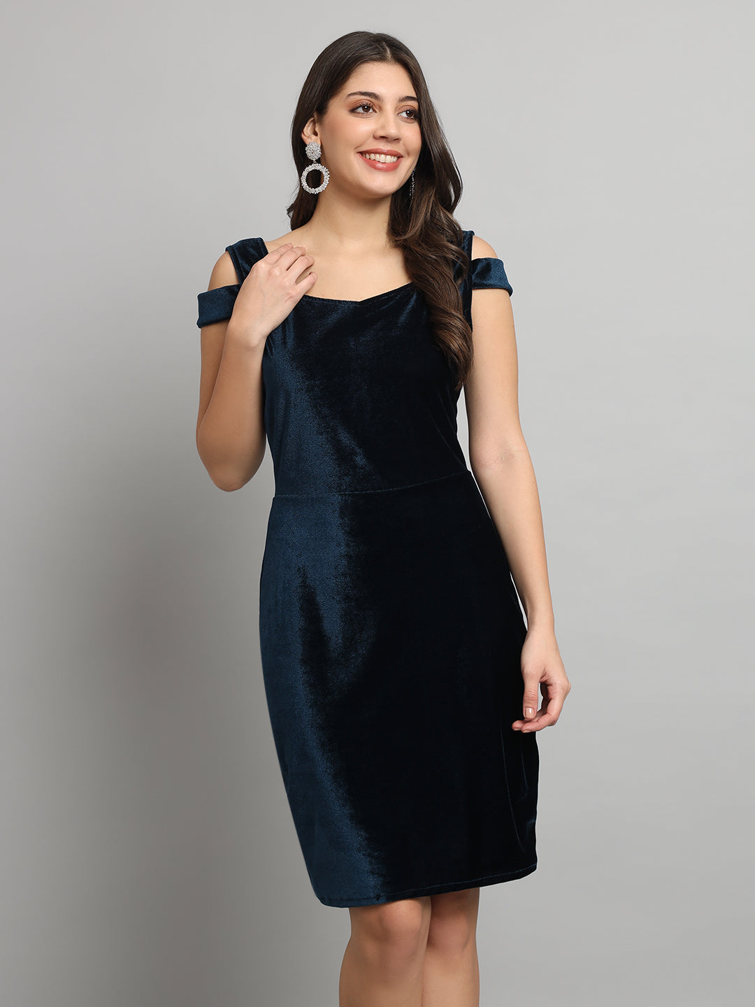 Cold Shoulder Bodycon Party Dress Peacock Blue