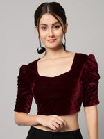 Puff Sleeves Velvet Blouse Tops Maroon