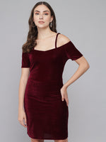 Short Sleeves Off-Shoulder Bodycon Party Women Sporty Maroon