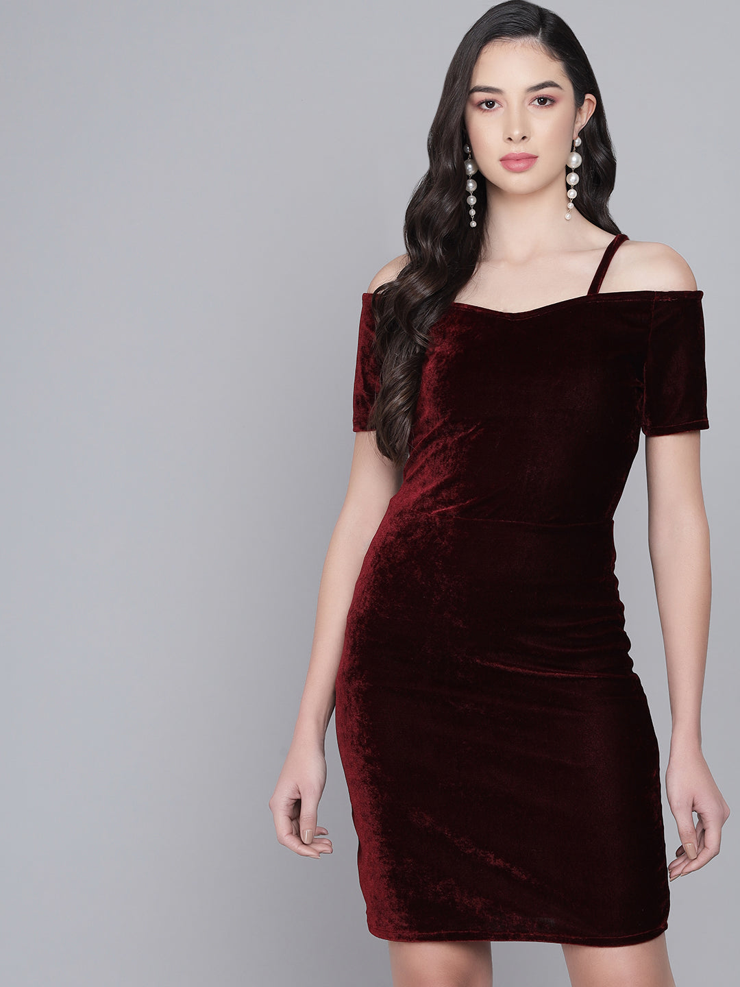 Short Sleeves Off-Shoulder Bodycon Party Women Sporty Maroon