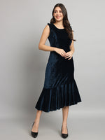 A-Line Ruffle Bottom Sleeveless Party Dress Peacock Blue