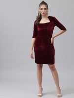 One Piece Bodycon Velvet Party Dress Wine