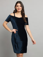 Short Sleeves Off-Shoulder Bodycon Party Women Peacock Blue