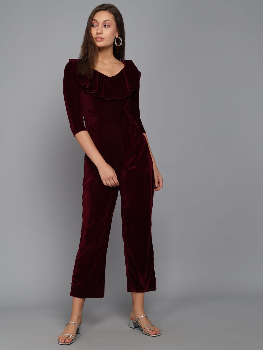 V-Neck Ruffles Details Basic Jumpsuit
