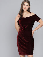 Short Sleeves Off-Shoulder Bodycon Party Women Sporty Maroon