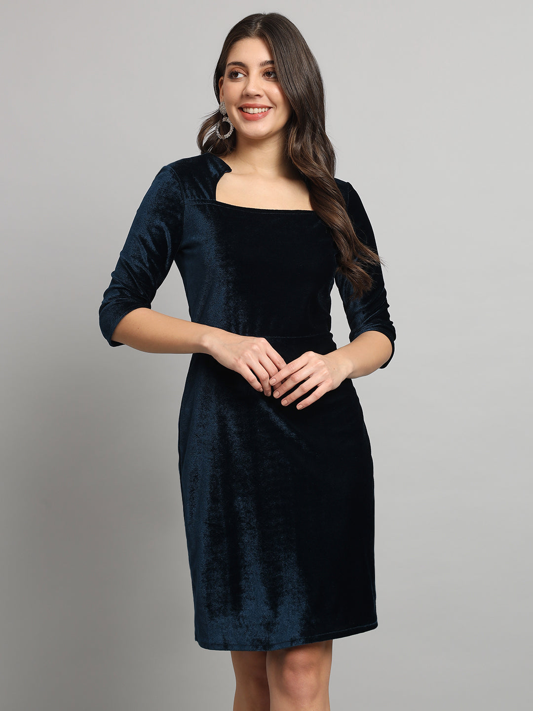 One Piece Bodycon Velvet Party Dress Peacock Blue