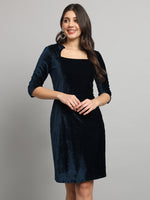 One Piece Bodycon Velvet Party Dress Peacock Blue