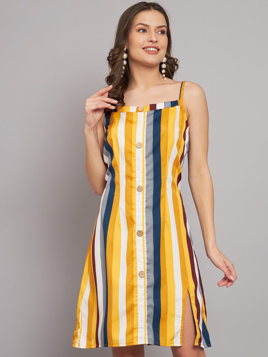 Crepe Flattering Cut and Spaghetti Strap Sleeveless Party Dress