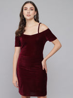 Short Sleeves Off-Shoulder Bodycon Party Women Wine