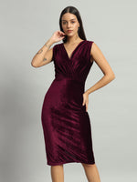 Deep V-Neck Shiny Velvet Sleeveless Party Dress Wine