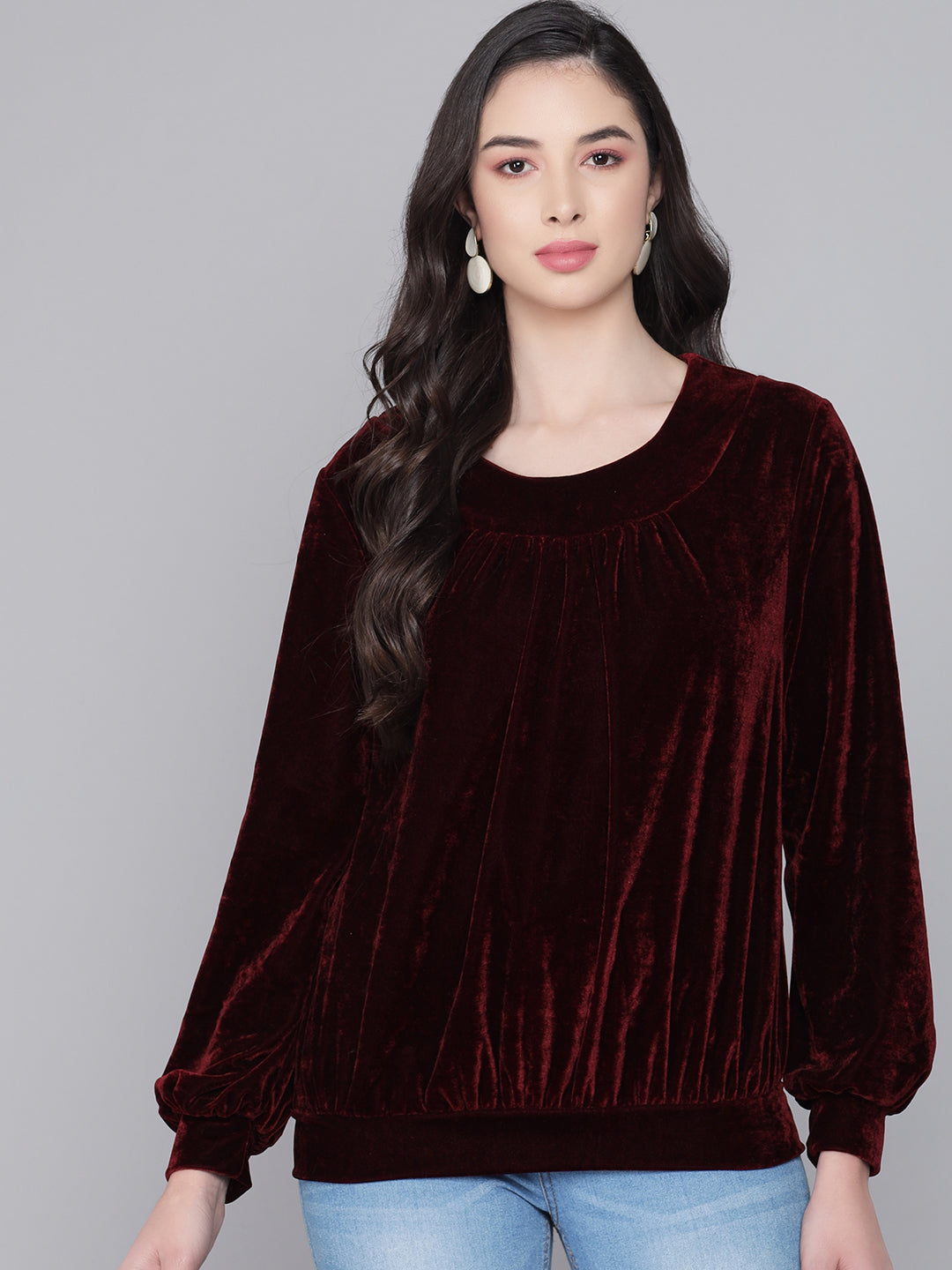 Round Neck Full Sleeves Velvet Top