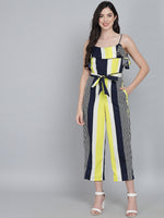 Striped Shoulder Straps Ruffles Cotton Basic Jumpsuit